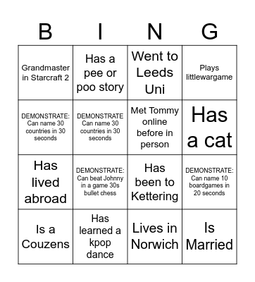 Tommy's 30th Bingo Card