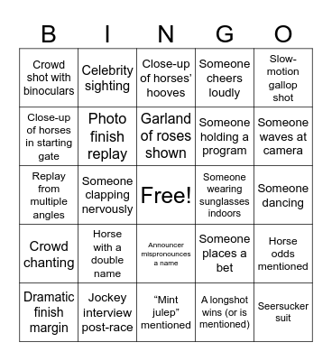 Derby Bingo Card