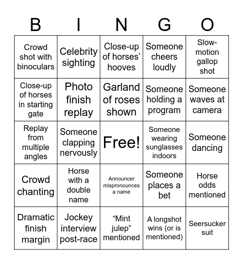 Derby Bingo Card