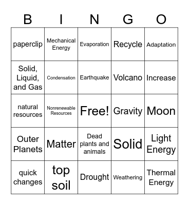 Science Review Bingo Card