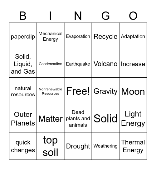 Science Review Bingo Card