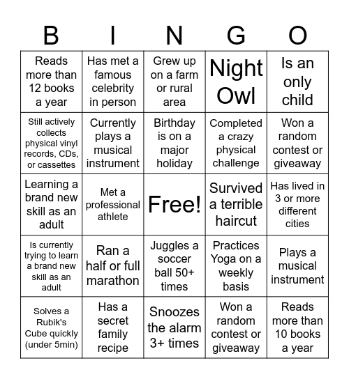 Dream TEAmgo Bingo Card