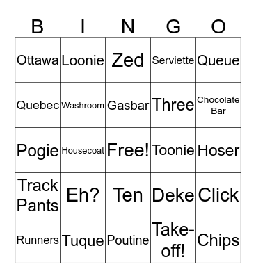 Canadian Bingo Card