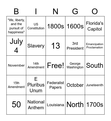 Civics Bingo! Bingo Card