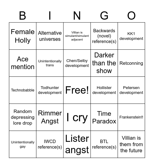 Red Dwarf Titan Bingo Card