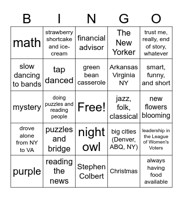 Sue's 90th Birthday Bingo Card