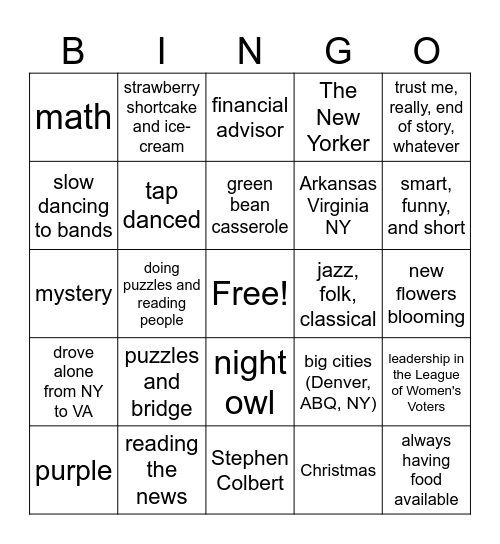 Sue's 90th Birthday Bingo Card