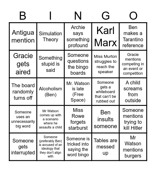 Philosophy Bingo Card