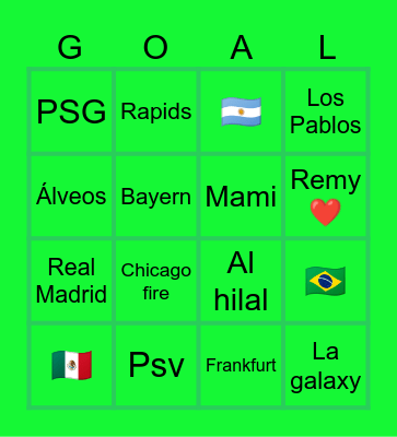 Soccer teams Bingo Card