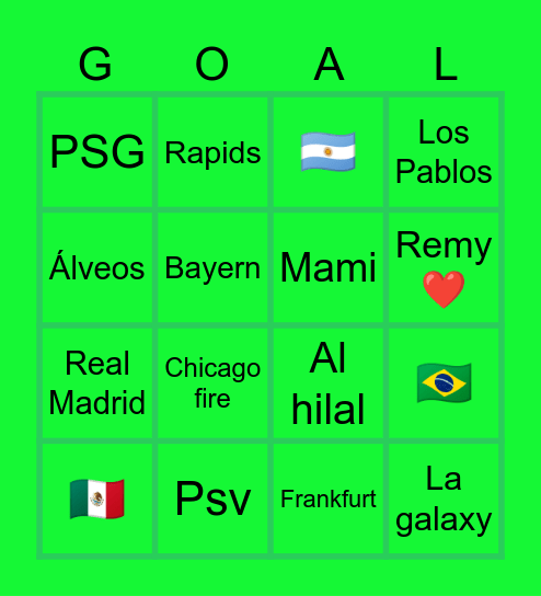 Soccer teams Bingo Card