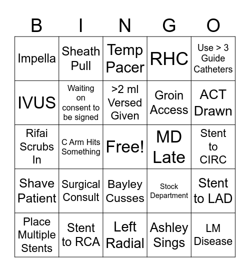Cath Bingo Card