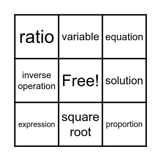Math Bingo Card