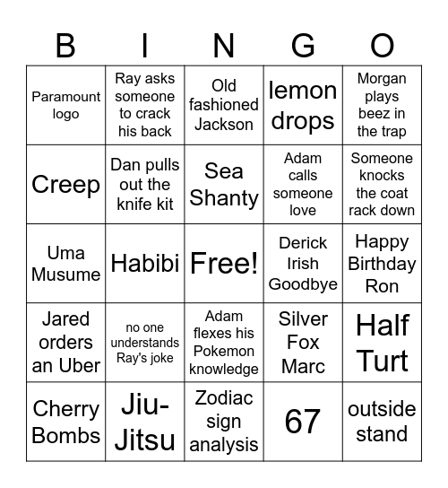 3489234589712345978 Bingo Card