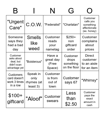 BUEHLERS BINGO Card