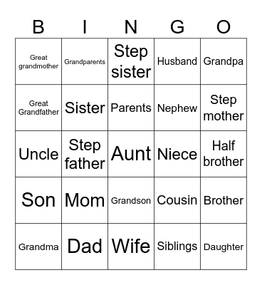 Family Bingo Card