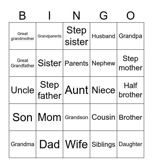 Family Bingo Card