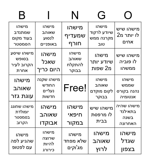 פלימן א יוצאים לדרך Bingo Card