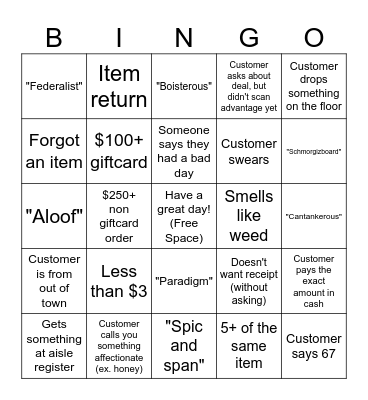 BUEHLERS BINGO Card