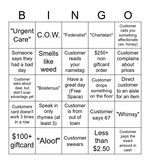 BUEHLERS BINGO Card
