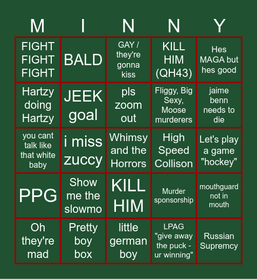 MN WILD TRY TO KIRILL ME Bingo Card