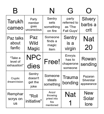 Twilight at the Gate Bingo Card