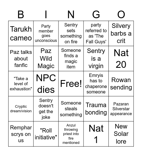 Twilight at the Gate Bingo Card