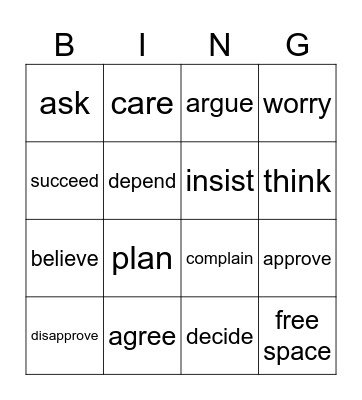 prepositions and gerunds Bingo Card