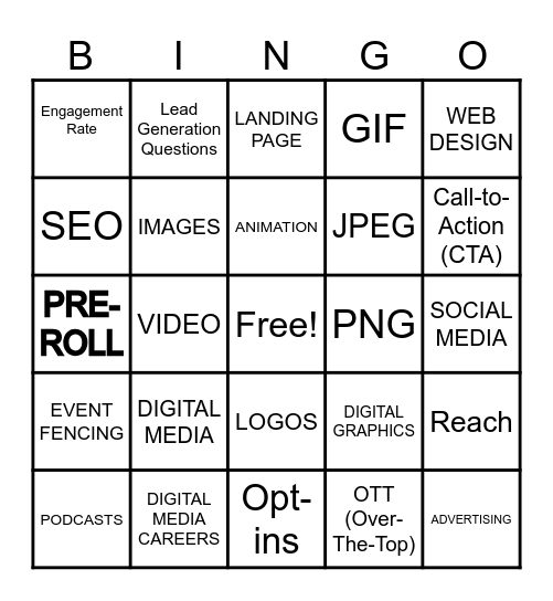 DIGITAL MEDIA TERMINOLOGY Bingo Card