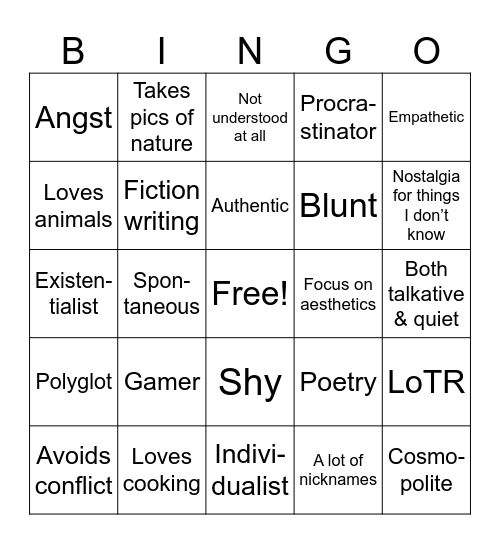 Me Bingo Card