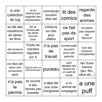 Adulescent mental Bingo Card