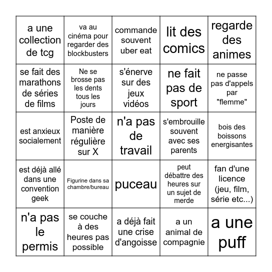 Adulescent mental Bingo Card