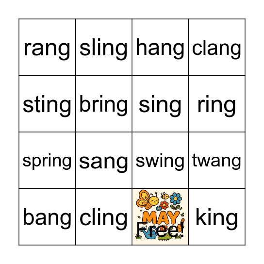 ang & ing Bingo Card