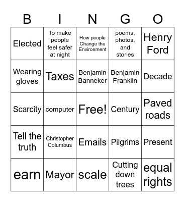 Social Studies Bingo Card