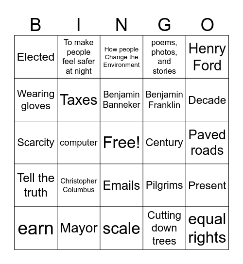 Social Studies Bingo Card