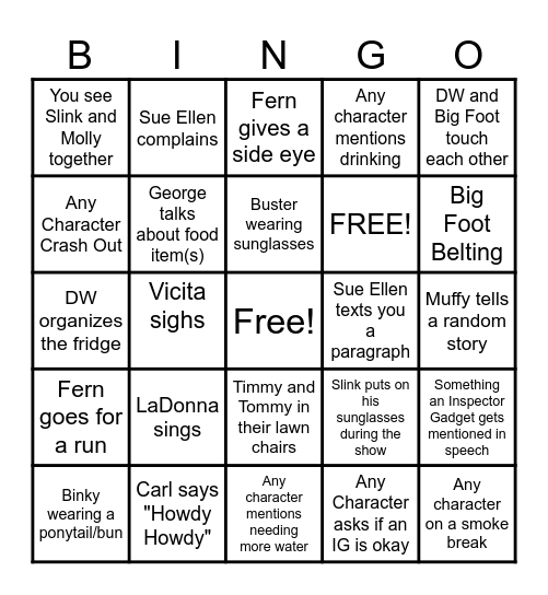 Inspector Gadget Bingo Card