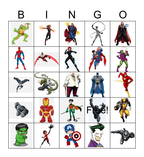 Bingo Superheroes Bingo Card