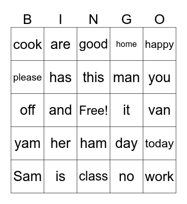 Sam and Pat Bingo Card