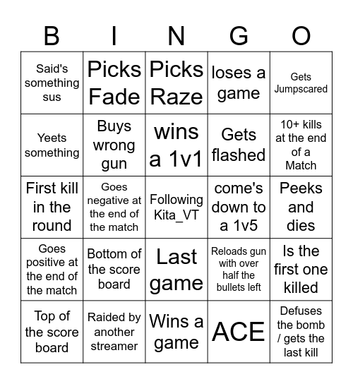 Kita Bingo Card