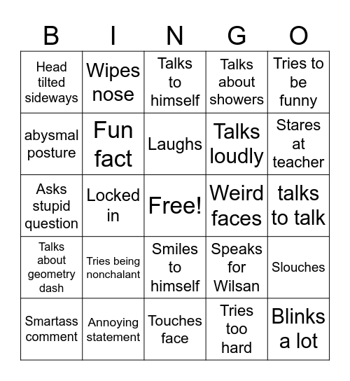 Misha Bingo Card