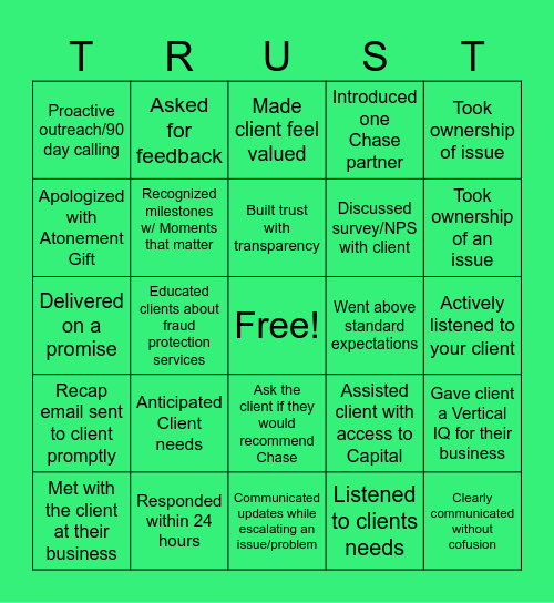 Tee up for Excellence! Client Experience Bingo Card