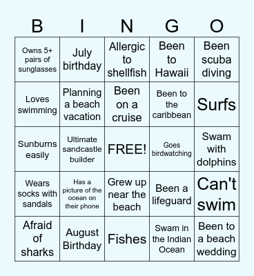 Fziomed Beach Bingo Card