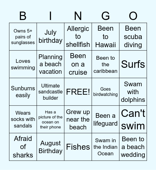 Fziomed Beach Bingo Card