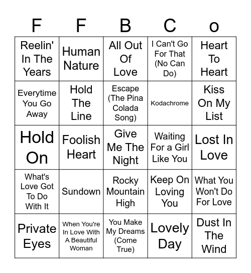 YACHT ROCK Bingo Card