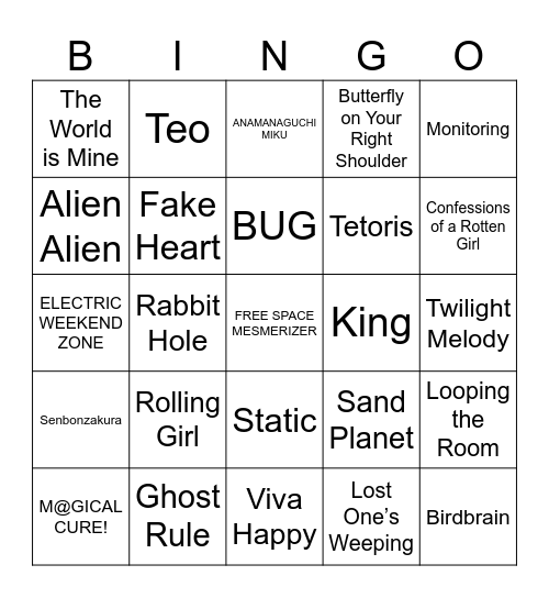 MIKU EXPO Bingo Card