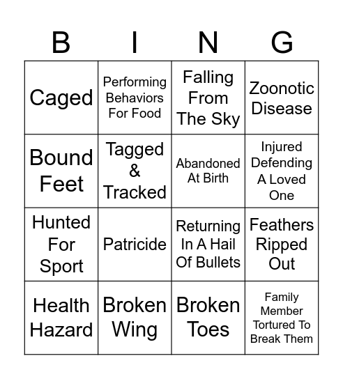 May Whump Bingo Card