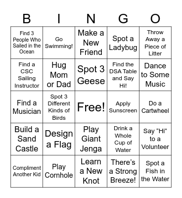 Beach Bash Bingo Card