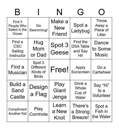 Beach Bash Bingo Card