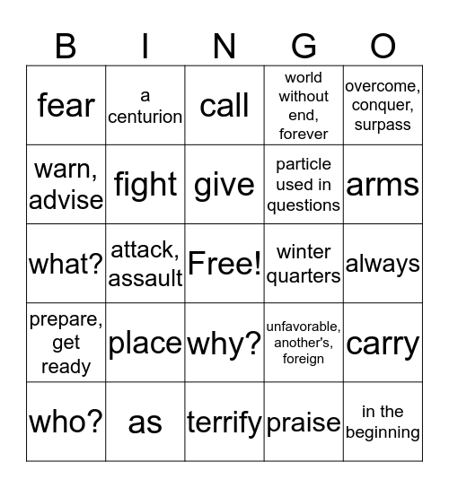 Latin Bingo Card