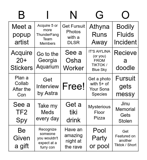 Furry Con Bingo Card