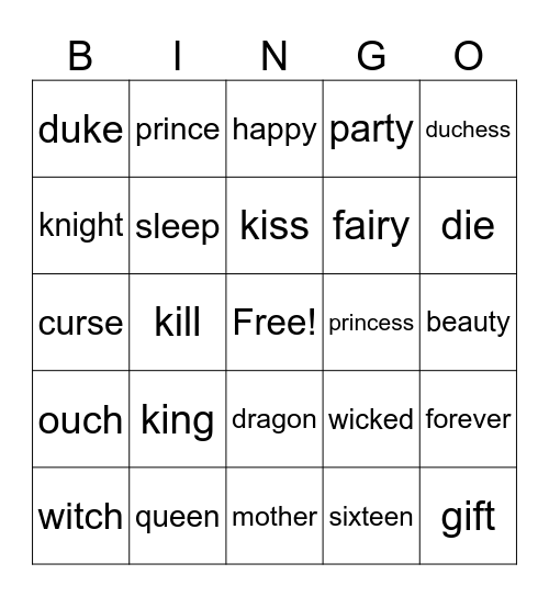 Sleeping beauty Bingo Card